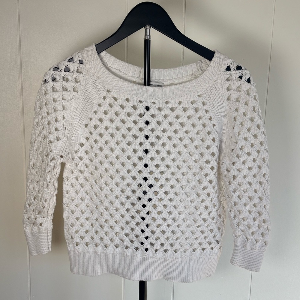 American Eagle Outfitters White Open-Knit Crewneck Sweater
